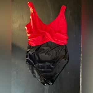 Red and Black One-Piece Women’s Swimsuit